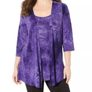 Catherines Top Womens Size 1X Layered Look Sequins Embroidered Pullover Tunic